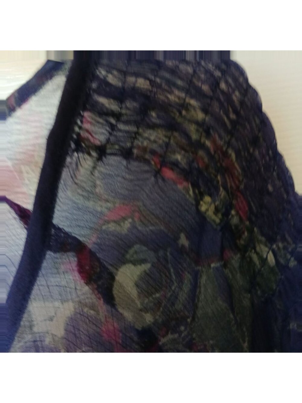 New York & Co Womens XL Sheer Floral Blouse Purple 3/4 Sleeve Drawstring *D-17 - Picture 7 of 11
